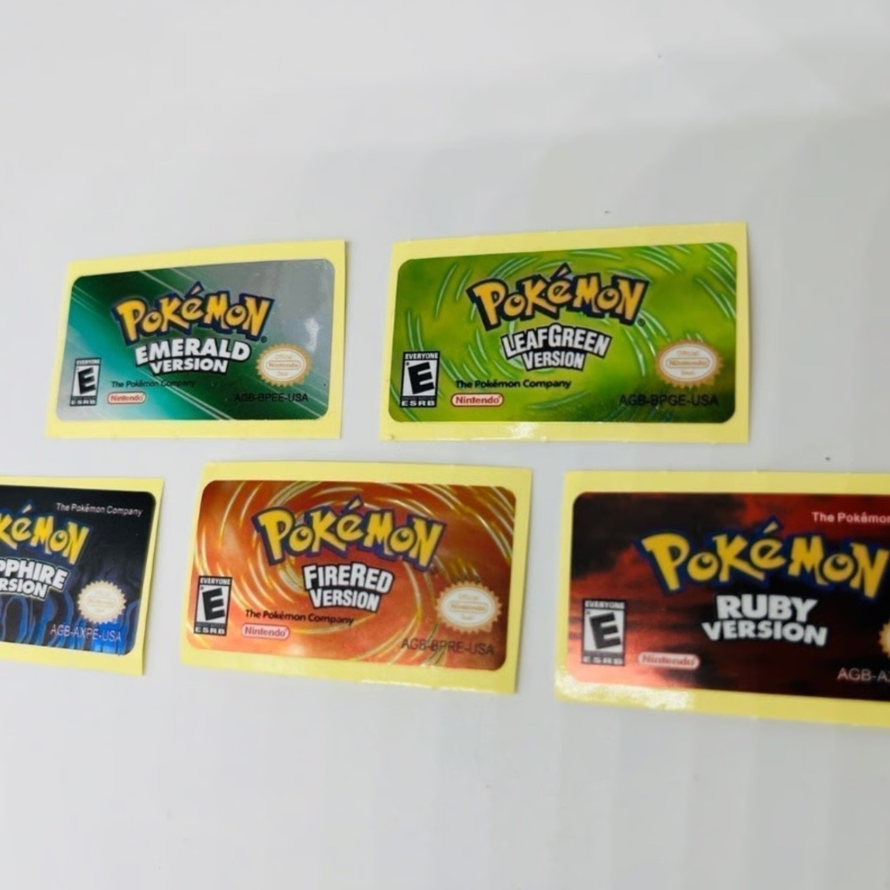 5 Pokemon GBA Replacement Sticker Gameboy Advance Label Sapphire, Emerald, Ruby